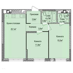2-к квартира, вторичка, 60м2, 1/17 этаж