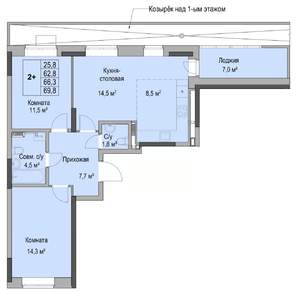 2-к квартира, вторичка, 66м2, 2/17 этаж
