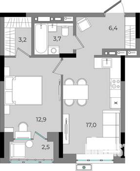 1-к квартира, вторичка, 46м2, 3/16 этаж
