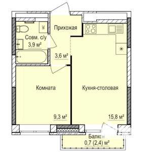 1-к квартира, строящийся дом, 33м2, 5/17 этаж