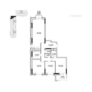 3-к квартира, строящийся дом, 107м2, 6/17 этаж