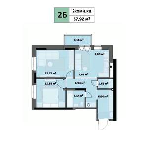 2-к квартира, строящийся дом, 58м2, 10/26 этаж