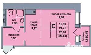 Студия квартира, вторичка, 27м2, 11/17 этаж