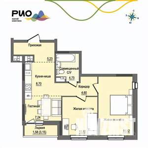 2-к квартира, вторичка, 59м2, 6/17 этаж