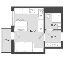 Студия квартира, вторичка, 23м2, 13/22 этаж