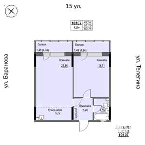 2-к квартира, строящийся дом, 61м2, 1/17 этаж