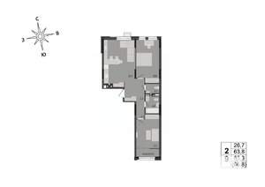 2-к квартира, строящийся дом, 65м2, 4/17 этаж