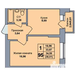 1-к квартира, строящийся дом, 36м2, 12/17 этаж
