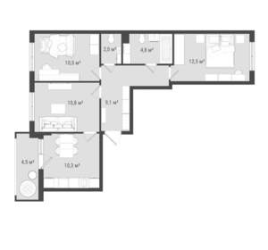 3-к квартира, вторичка, 63м2, 25/25 этаж