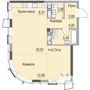 Студия квартира, строящийся дом, 69м2, 13/23 этаж