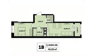 1-к квартира, строящийся дом, 45м2, 8/17 этаж