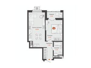1-к квартира, строящийся дом, 41м2, 10/16 этаж