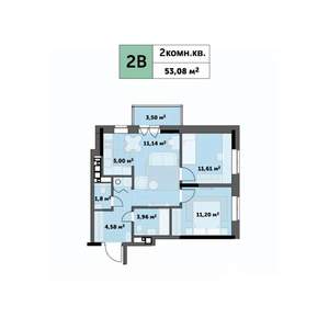 2-к квартира, строящийся дом, 53м2, 19/26 этаж