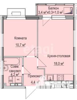 1-к квартира, вторичка, 41м2, 16/17 этаж