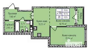 2-к квартира, строящийся дом, 61м2, 15/17 этаж