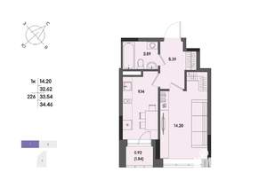 1-к квартира, строящийся дом, 34м2, 17/17 этаж