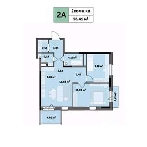 2-к квартира, строящийся дом, 56м2, 26/26 этаж