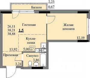 1-к квартира, строящийся дом, 40м2, 7/17 этаж