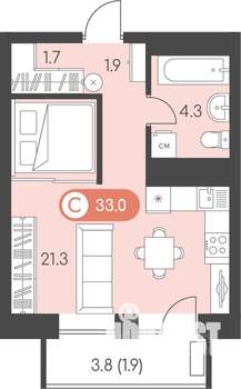 Студия квартира, вторичка, 33м2, 20/24 этаж