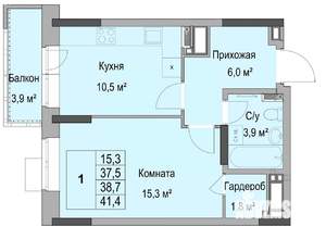 1-к квартира, вторичка, 39м2, 4/17 этаж