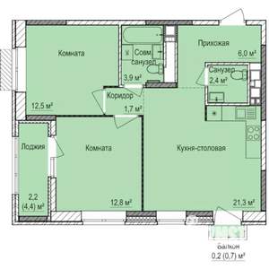 2-к квартира, строящийся дом, 63м2, 16/17 этаж