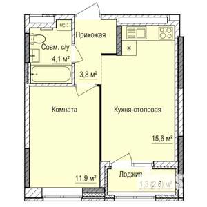 1-к квартира, строящийся дом, 37м2, 10/17 этаж