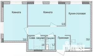 2-к квартира, строящийся дом, 56м2, 1/10 этаж