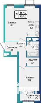 2-к квартира, строящийся дом, 50м2, 10/10 этаж