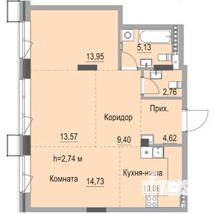 Студия квартира, строящийся дом, 75м2, 4/23 этаж