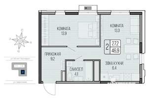 2-к квартира, вторичка, 47м2, 4/16 этаж