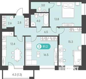 3-к квартира, строящийся дом, 81м2, 3/9 этаж