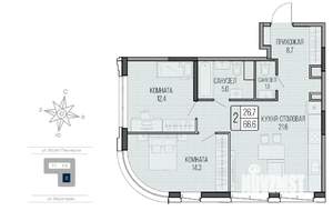 2-к квартира, вторичка, 67м2, 1/16 этаж