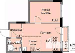 1-к квартира, строящийся дом, 39м2, 2/17 этаж