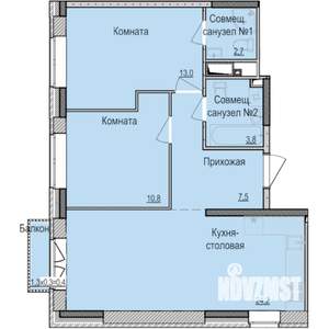 2-к квартира, строящийся дом, 62м2, 2/17 этаж