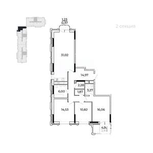3-к квартира, строящийся дом, 107м2, 16/17 этаж