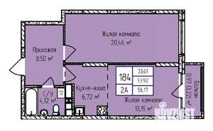2-к квартира, строящийся дом, 56м2, 13/17 этаж