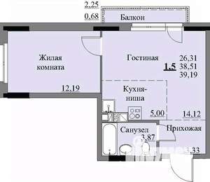 1-к квартира, строящийся дом, 41м2, 8/17 этаж