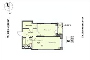 2-к квартира, строящийся дом, 47м2, 11/17 этаж
