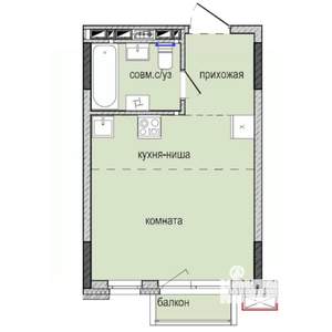 Студия квартира, строящийся дом, 26м2, 5/16 этаж