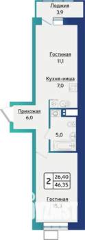2-к квартира, строящийся дом, 46м2, 13/16 этаж