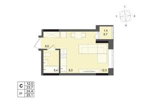 Студия квартира, строящийся дом, 24м2, 4/17 этаж