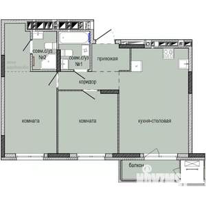 2-к квартира, строящийся дом, 64м2, 8/16 этаж