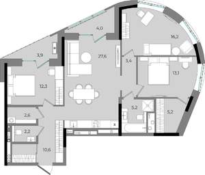 3-к квартира, вторичка, 106м2, 6/16 этаж