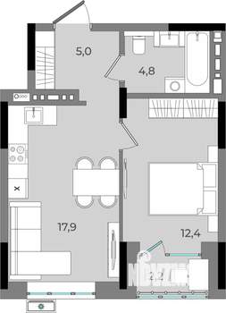1-к квартира, вторичка, 42м2, 9/16 этаж