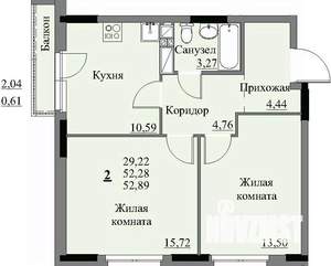 2-к квартира, строящийся дом, 54м2, 10/17 этаж