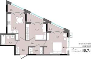2-к квартира, строящийся дом, 60м2, 2/15 этаж