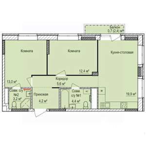 2-к квартира, строящийся дом, 63м2, 4/17 этаж