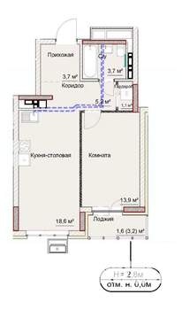 1-к квартира, сданный дом, 48м2, 12/17 этаж