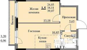 1-к квартира, строящийся дом, 41м2, 5/17 этаж