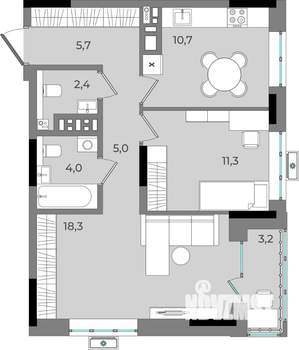 2-к квартира, вторичка, 61м2, 10/16 этаж